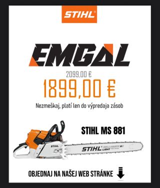 🔥 STIHL MS 881 – LIMITOVANÁ AKCIA! 🔥 Najsilnejšia motorová píla od STIHL teraz za 1899 € (pôvodne 2099 €)! Nezmeškaj túto...