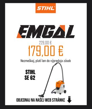 🔥 Výpredaj, ktorý nechceš premeškať! 🔥 Predstavujeme ti STIHL SE 62 – spoľahlivý a výkonný viacúčelový vysávač, ktorý...